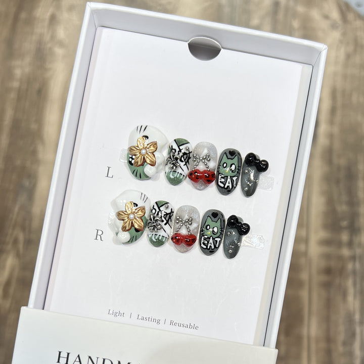 Playful Character Design Press-On Nail Art Set Bowlift