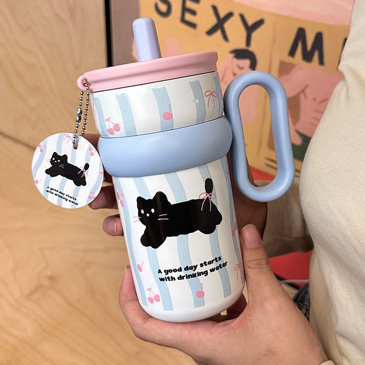 Women’s children’s drinking cup with integrated straw and playful design Bowlift