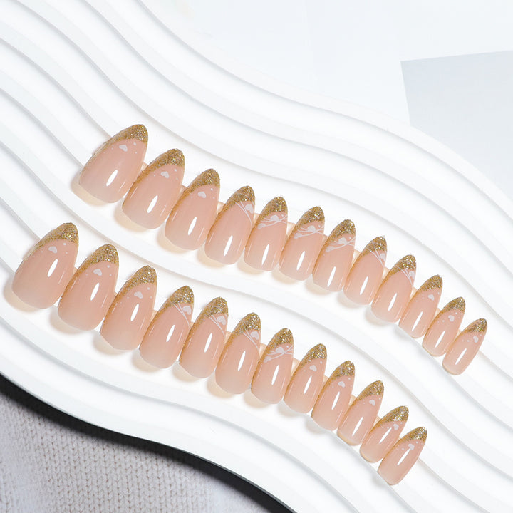 Glitter-Accent Almond-Shape Press-On Nail Set Bowlift