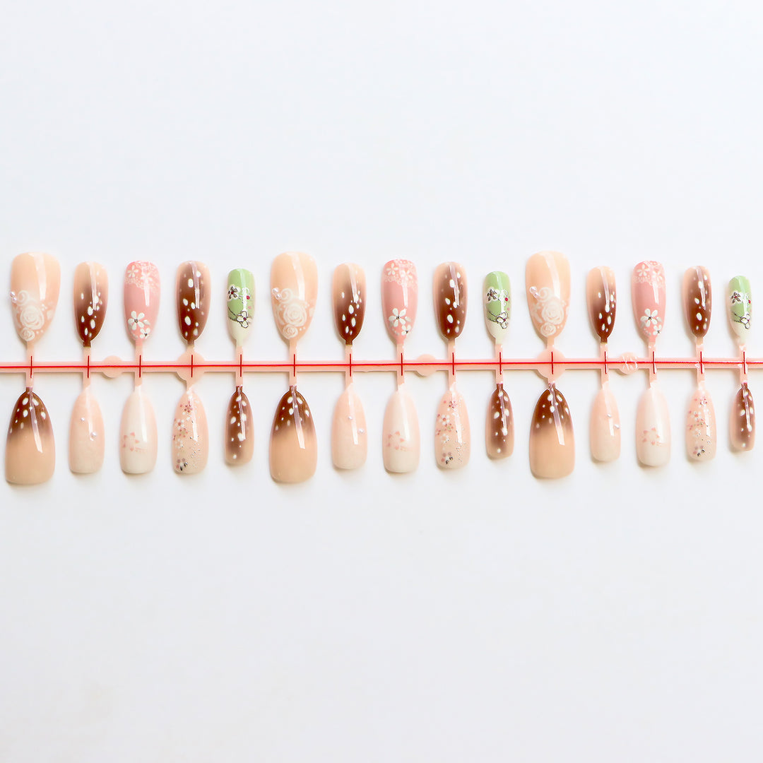 Artistic Floral Press-On Nail Collection Bowlift