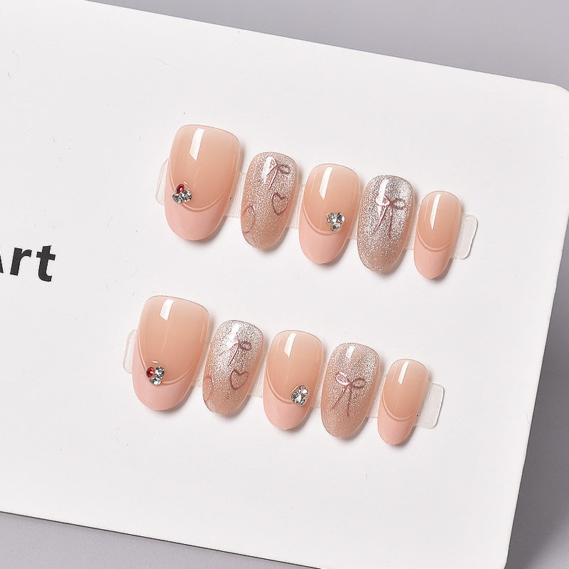 Glamorous Heart-Themed Press-On Nail Set Bowlift