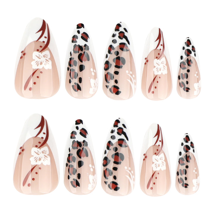 Artistic Stiletto Nails with Flower and Leopard Pattern Bowlift