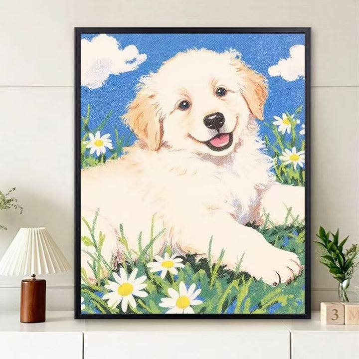 Cute Puppy Illustration Wall Art Bowlift