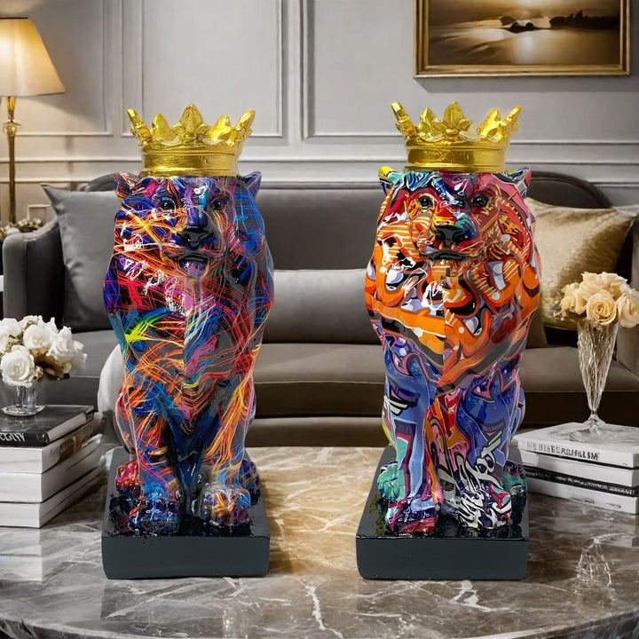 Colorful Lion Sculpture with Crown Bowlift