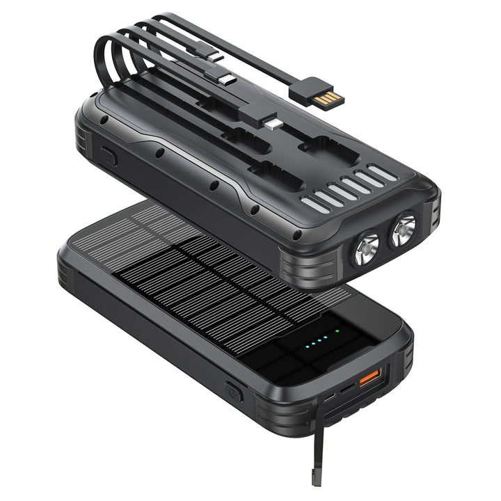 Robust Solar Powerbank with Integrated Flashlight and Multifunctional Charging Connection Bowlift