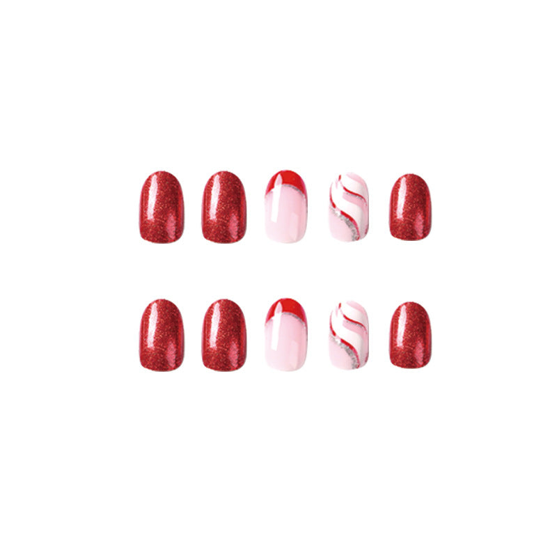 Artful Nail Extensions with Glitter and Wave Pattern Bowlift