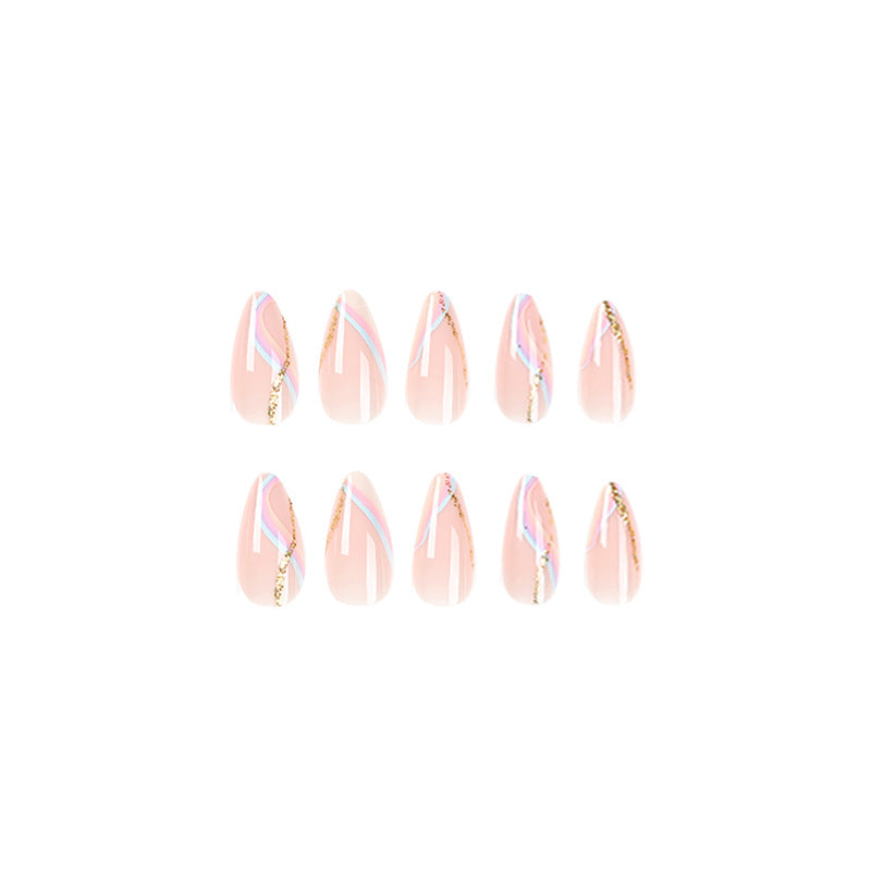Artful Nail Extensions with Glamorous Gold Design Bowlift