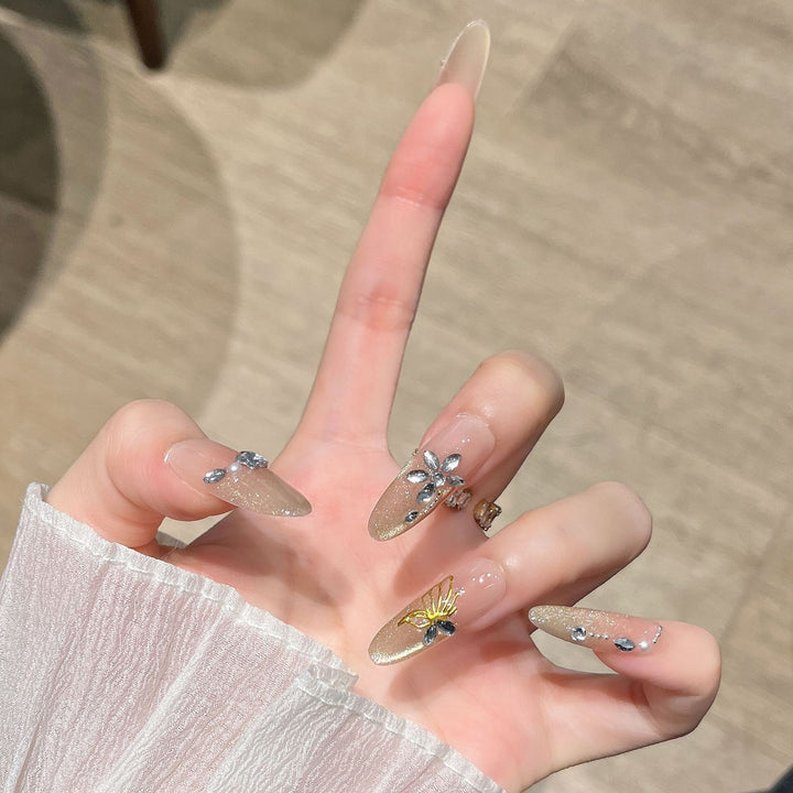 Artistic Glittery Nail Extensions Bowlift