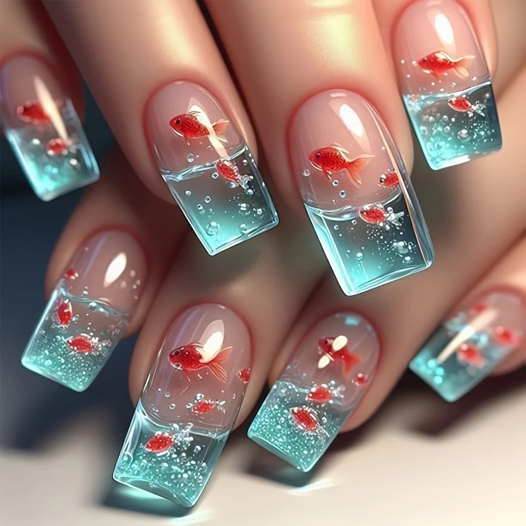 Artifical nails with maritime goldfish design Bowlift
