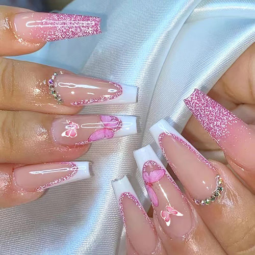 Elegant Floral Stiletto Press-On Nails Bowlift
