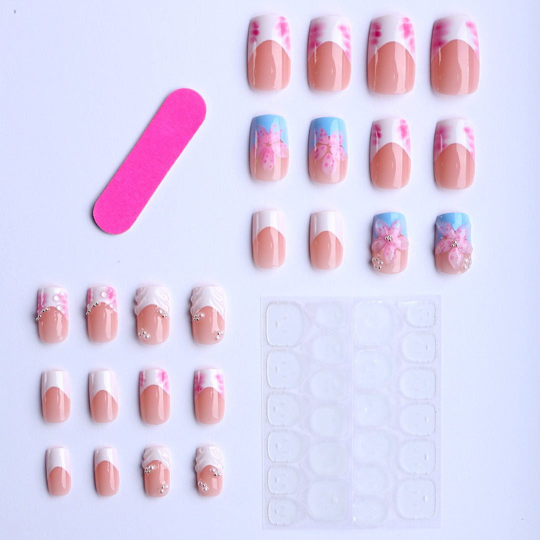 Artificial nails with floral 3D applications and detailed decorations Bowlift