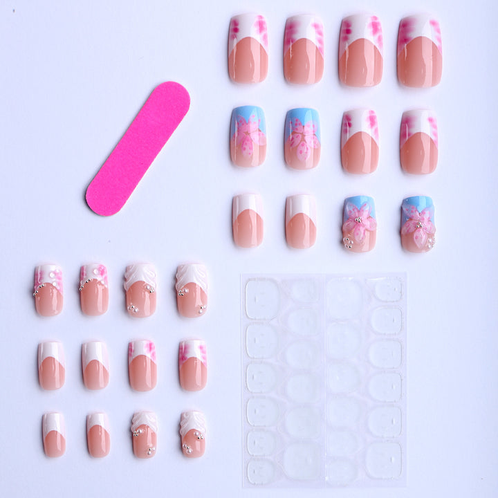 Artificial nails with floral 3D applications and detailed decorations Bowlift