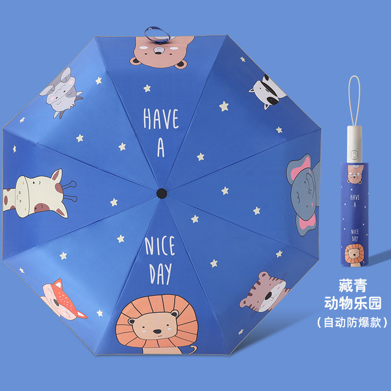 Ladies Folding Umbrella with Animal Motifs Bowlift