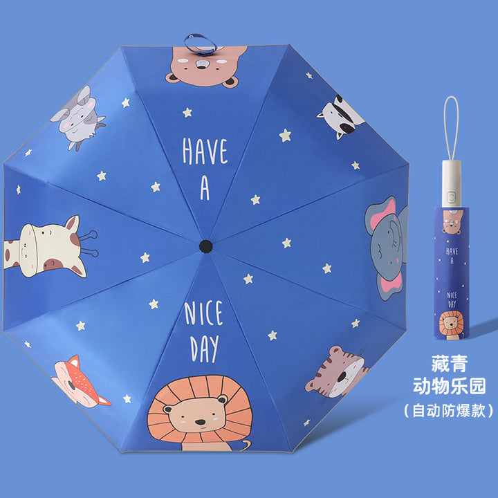 Ladies Folding Umbrella with Animal Motifs Bowlift