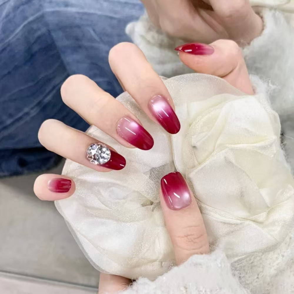 Decorative Rhinestone-Embellished Press-On Nail Set Bowlift