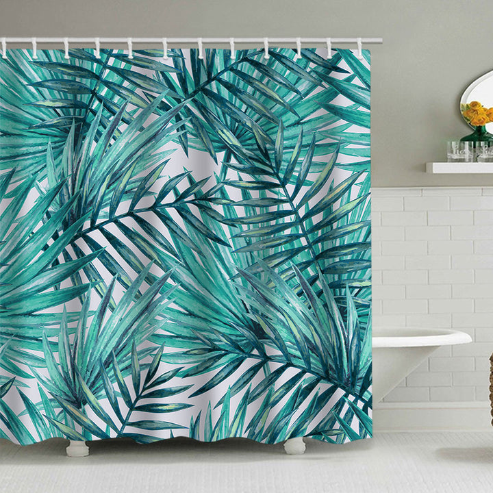 Tropical Leaf Print Shower Curtain Bowlift