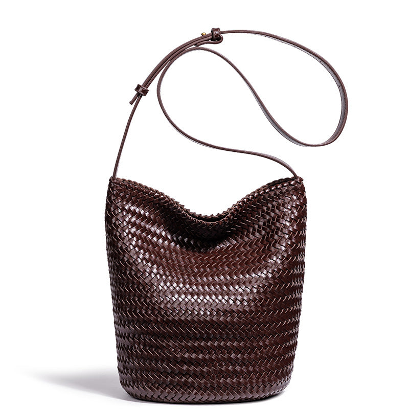 Handwoven Leather Bucket Bag Bowlift