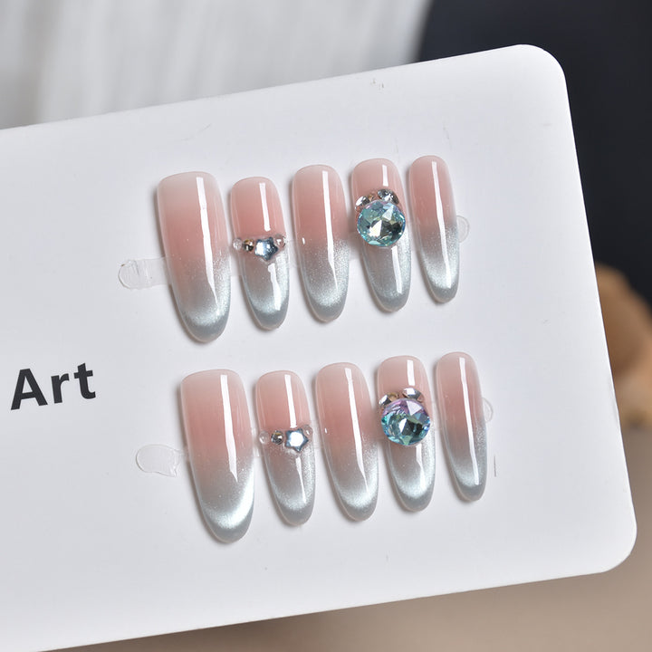 Premium Glossy Nail Extensions with Rhinestone Detail Bowlift