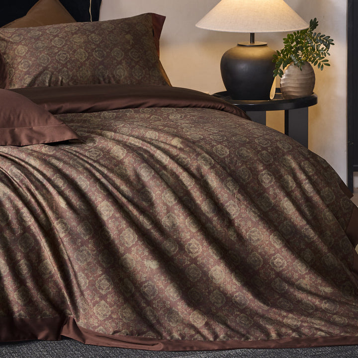 Reversible Sateen Medallion Duvet Cover Set with Hidden Closure
