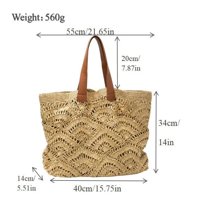 Macrame Shopping Bag with Elegant Leather Handles Bowlift