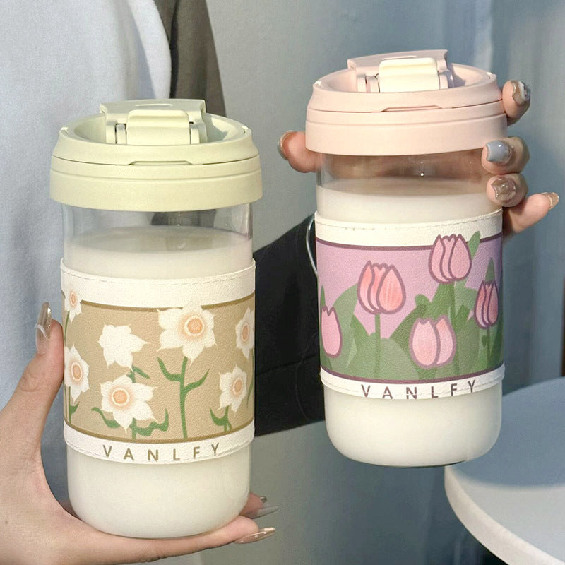 Ladies Insulated Drinking Cup with Elegant Floral Pattern Bowlift
