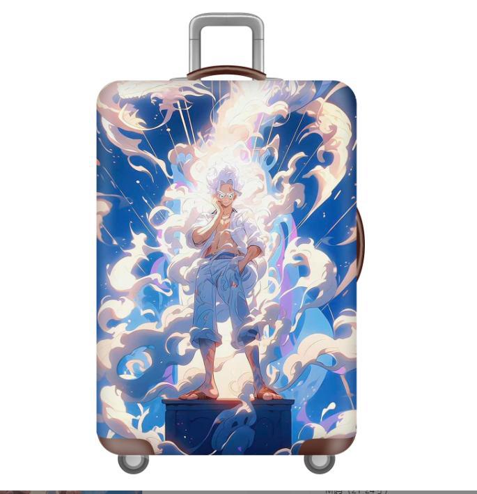 Unisex nan elastic motif suitcase cover made of stretchable polyester with handle and wheel openings Bowlift