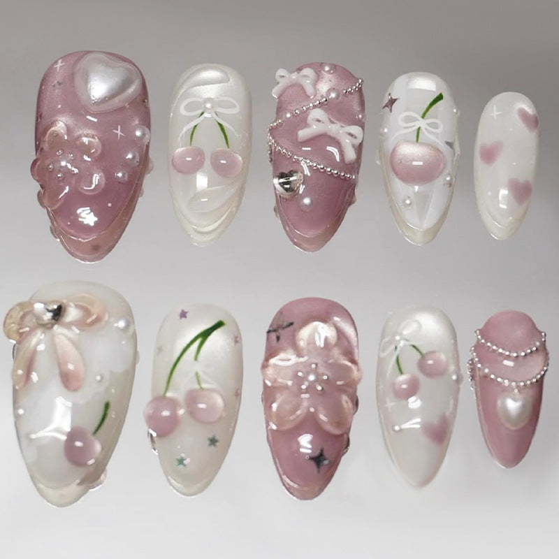 Artificial nail set with decorative floral motifs and glamorous accents Bowlift