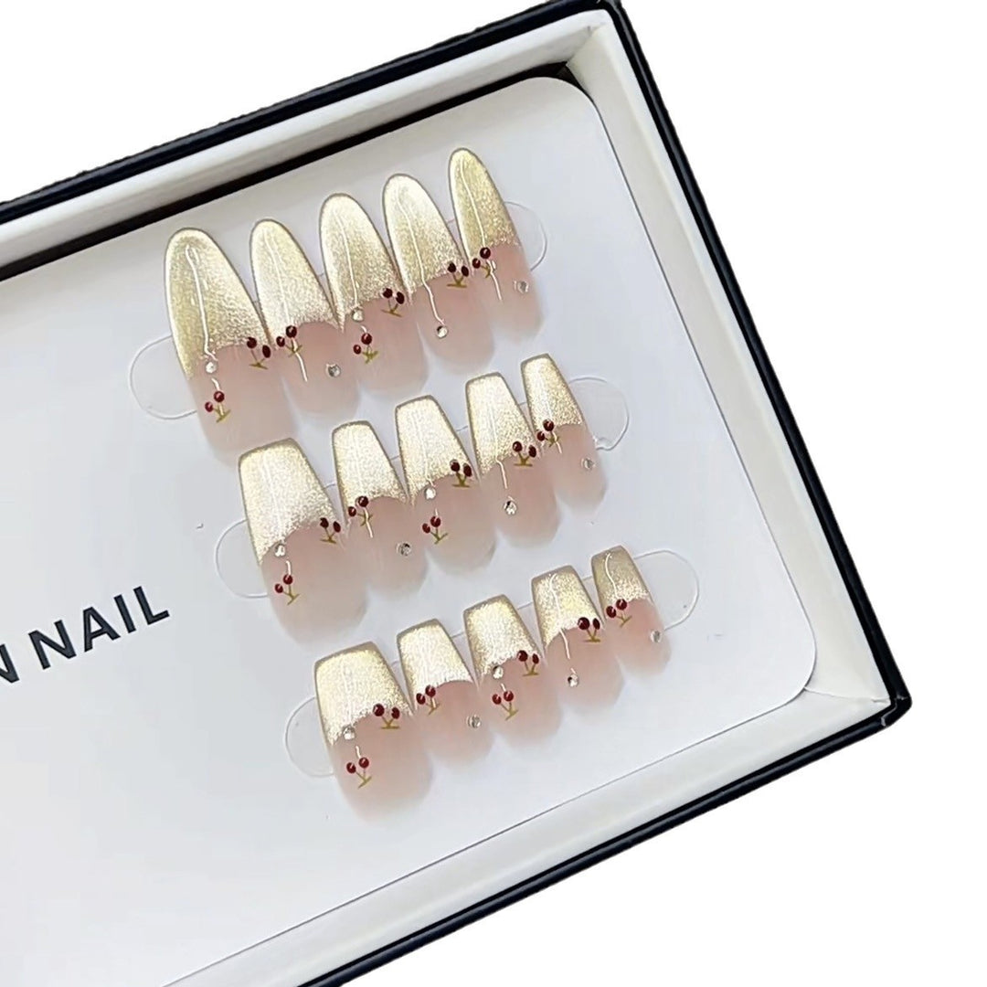 Artistic Floral-Decorated Press-On Nail Set Bowlift