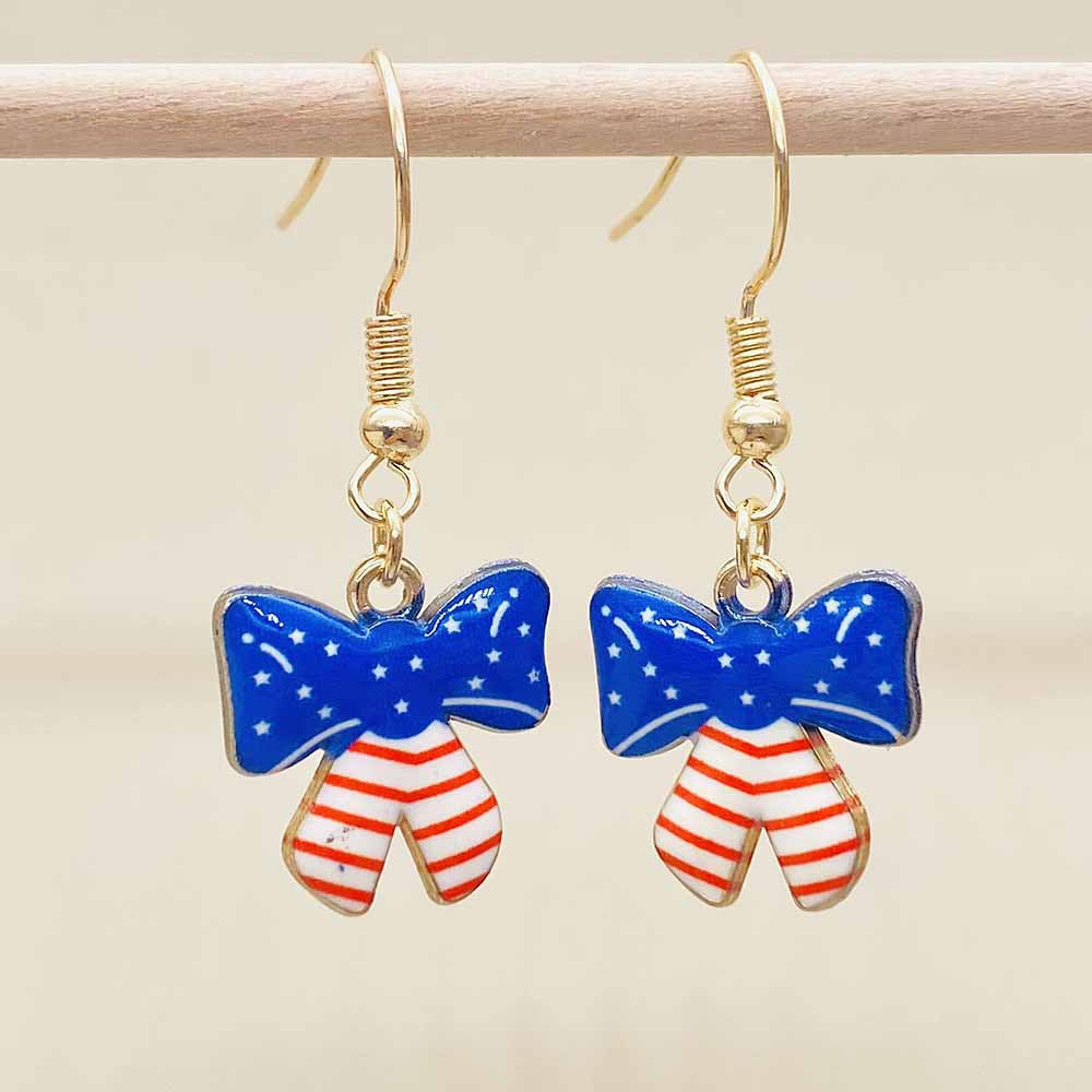 Women's Independence Day patriotic enamel flag dangle earrings with hypoallergenic fishhook wires Bowlift