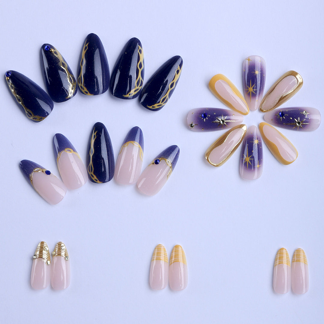 Artificial nails with elegant gold accents Bowlift