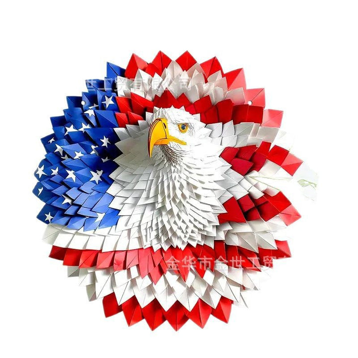 Independence Day rustic round wooden patriotic cross wall plaque with floral accents and God Bless America banner Bowlift