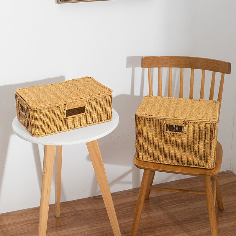 Women's Rectangular Storage Basket with Lid made of Natural Material Bowlift