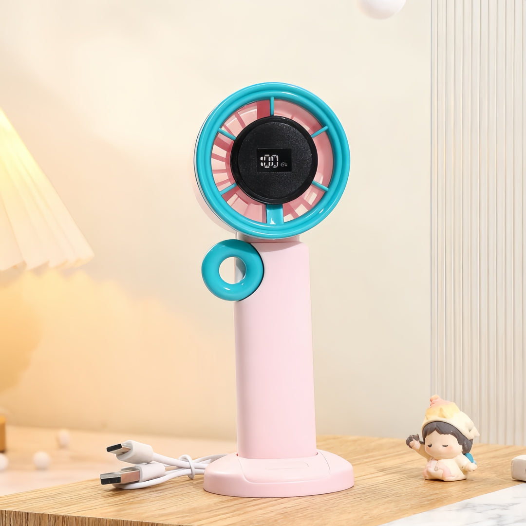 Ladies Portable Hand Fan with LCD Digital Display and USB Charging Function Bowlift