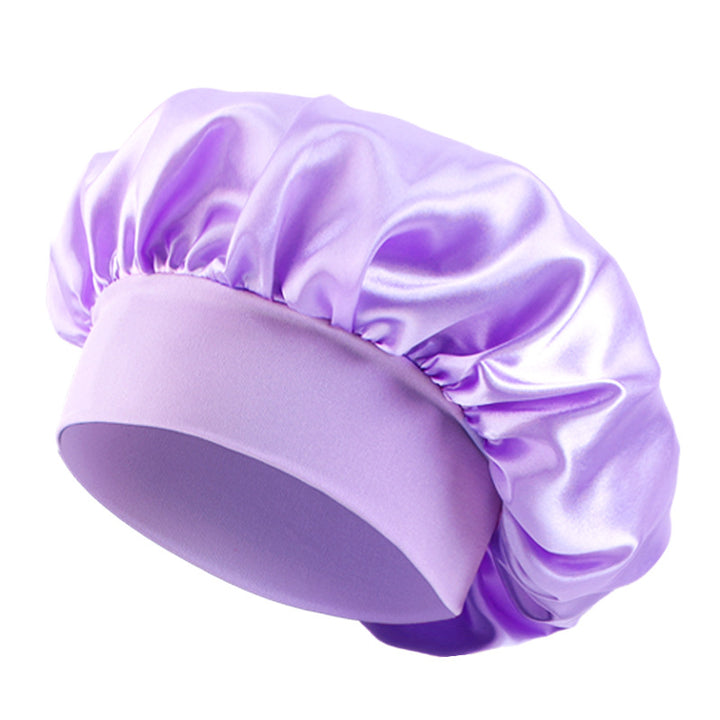 Satin sleep bonnet with wide protective elastic band Bowlift