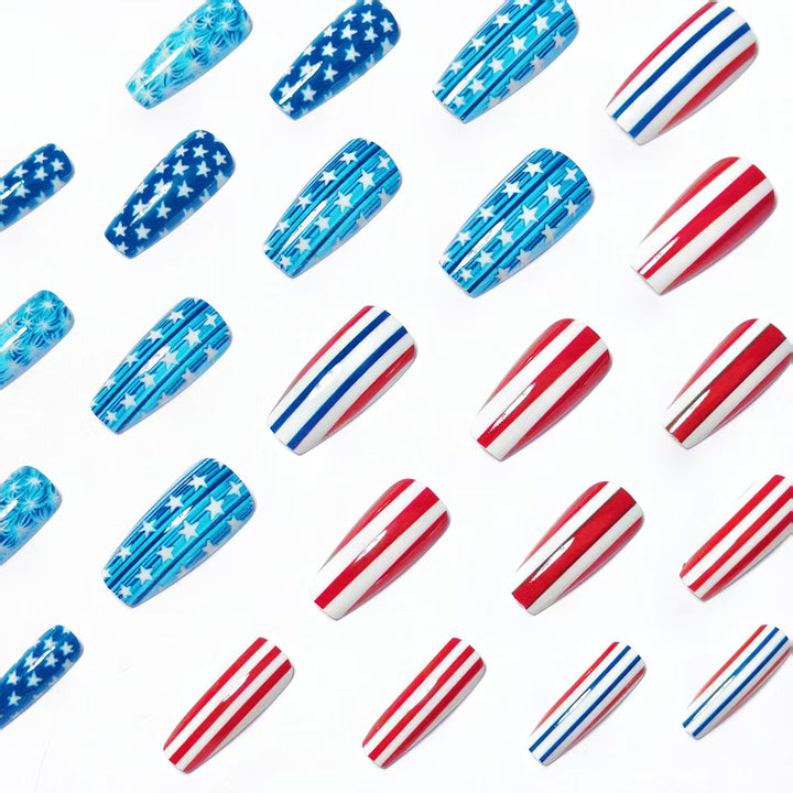 Patriotic Stars and Stripes Nail Art Bowlift