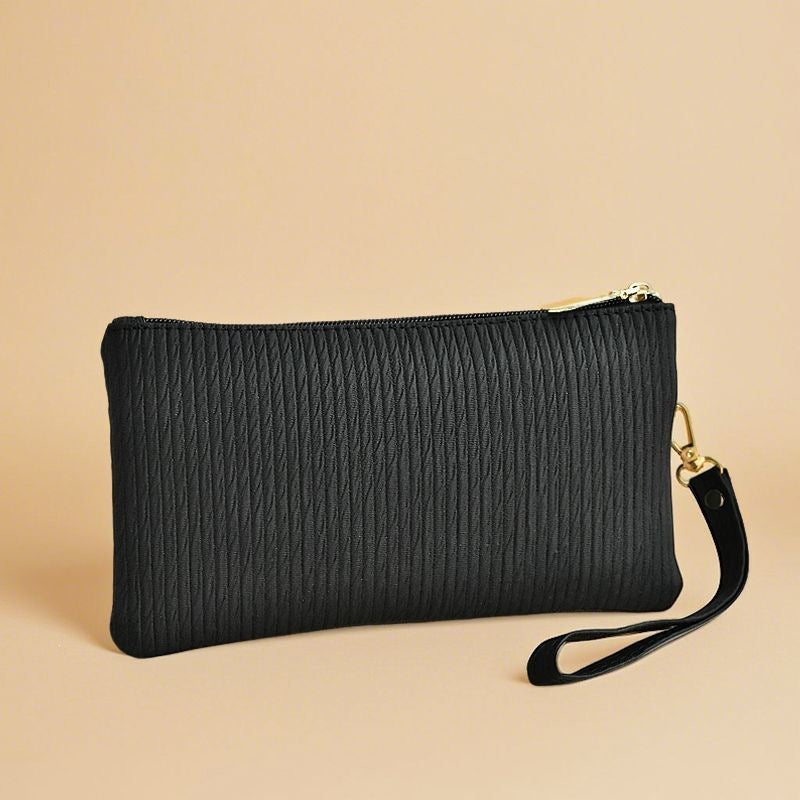 Textured Faux Leather Double-Zip Wristlet Clutch Bowlift