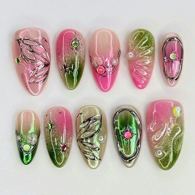 Decorative Press-On Nail Art Set with Botanical Designs Bowlift