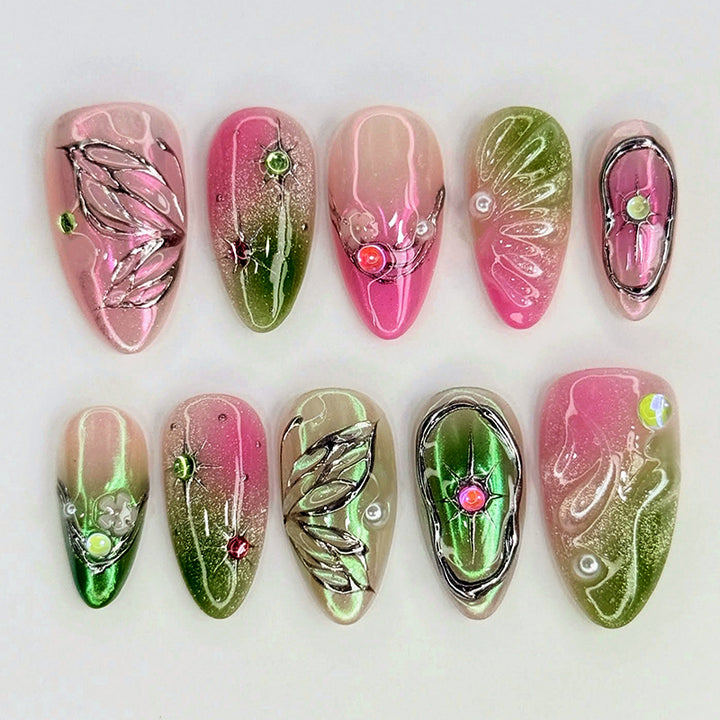Decorative Press-On Nail Art Set with Botanical Designs Bowlift