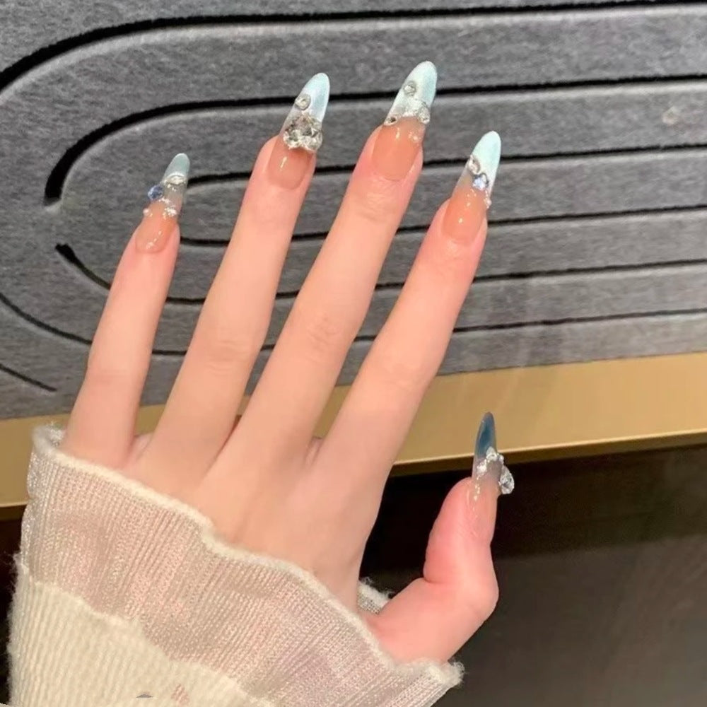 Ombre Stiletto Press-On Nail Art with Gem Accents Bowlift