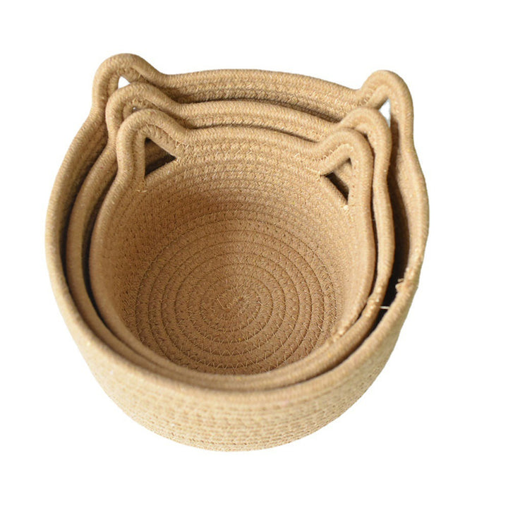 Cat-Eared Woven Storage Basket Bowlift