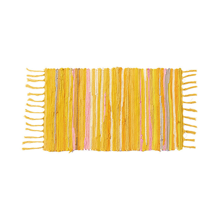 Handwoven cotton runner with colorful stripes and fringes Bowlift