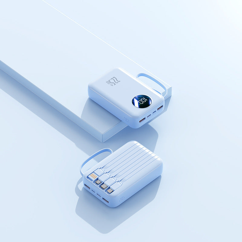 Portable power bank with integrated digital capacity display and flexible cable management Bowlift