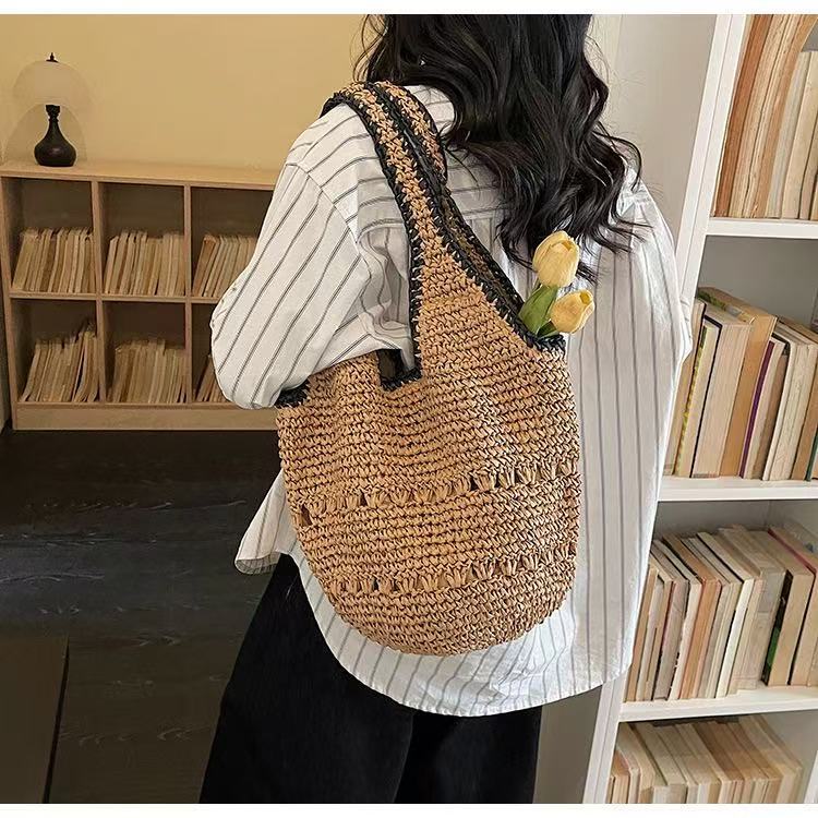 Woven Natural Material Handbag with Minimalist Structure Bowlift