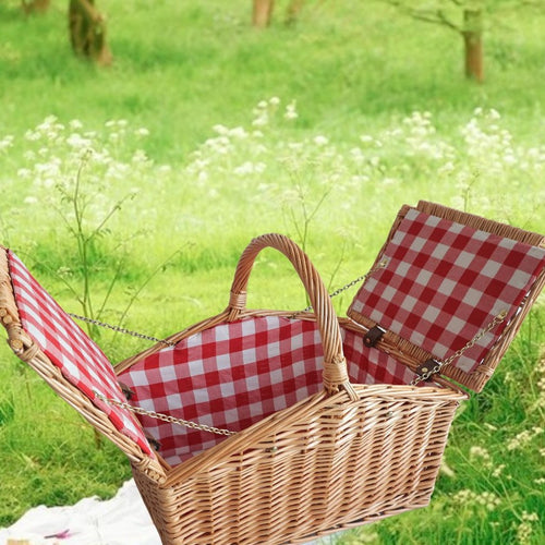 Ladies picnic basket with removable compartments and classic gingham pattern Bowlift
