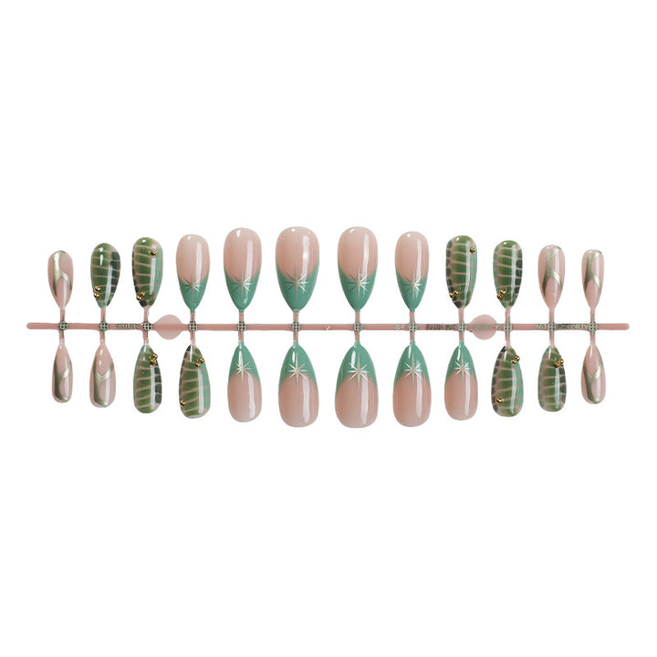 Decorative Press-On Nail Set with Unique Leaf and Ombre Designs Bowlift