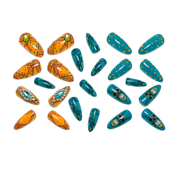 Artificial artificial nails with skull design and glitter embellishments Bowlift