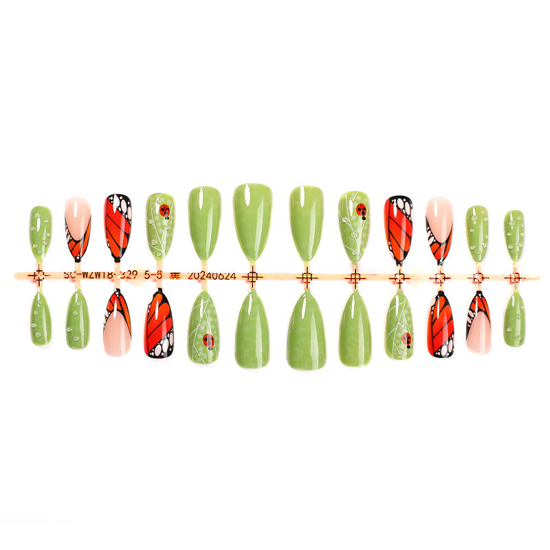 Artistic Press-On Nail Set with Butterfly and Floral Designs Bowlift