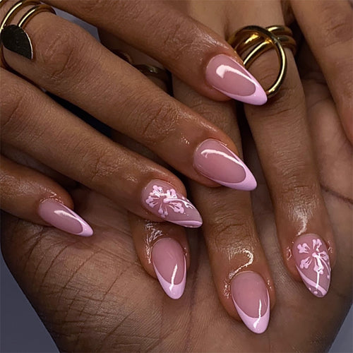 Elegant Artificial Nails with Flower Design Bowlift