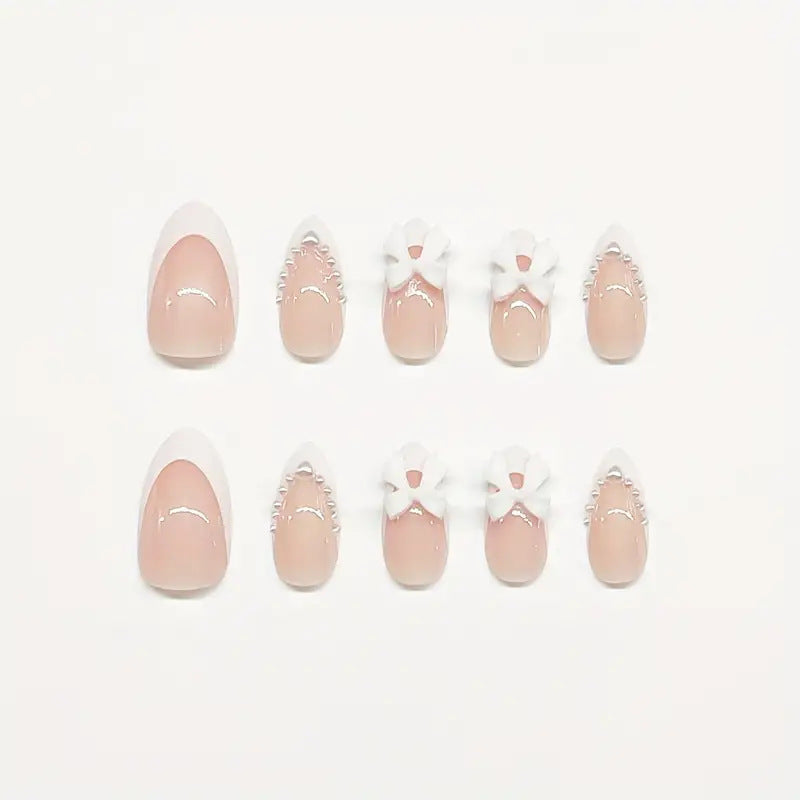 Elegant Bow-Embellished Press-On Nail Art Bowlift