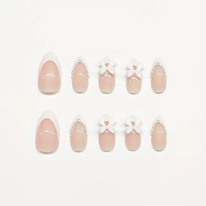Elegant Bow-Embellished Press-On Nail Art Bowlift